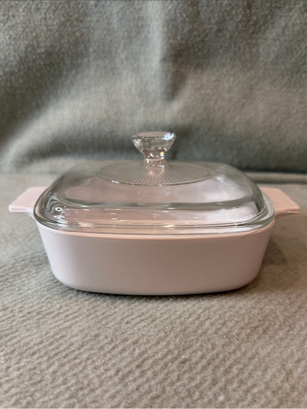 White Vintage Pyrex Ceramic Baking Dish with Glass Lid (c 1970)